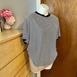 Theory Banded Navy & Cream Stripe Top